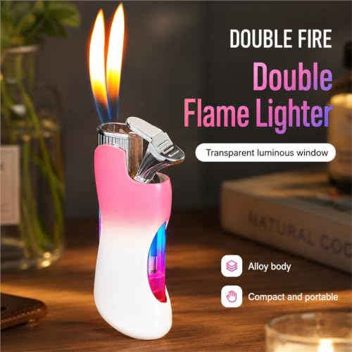 Encendedor recargable de doble llama ajustable para solucionar viento en camping 4