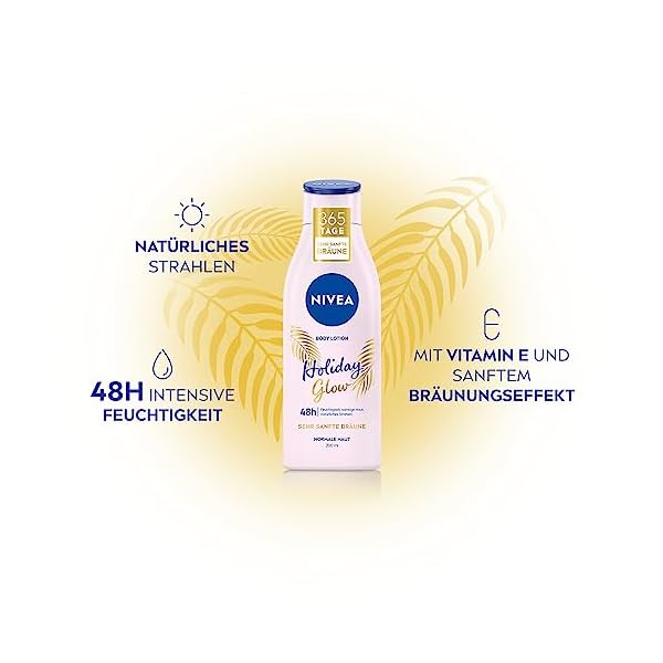 NIVEA Body Lotion Holiday Glow, Körperlotion für 48h Feuchtigkeit und ein natürliches Strahlen der Haut, Feuchtigkeitspflege mit Vitamin E und sanftem Bräunungseffekt (200 ml) – Bild 3
