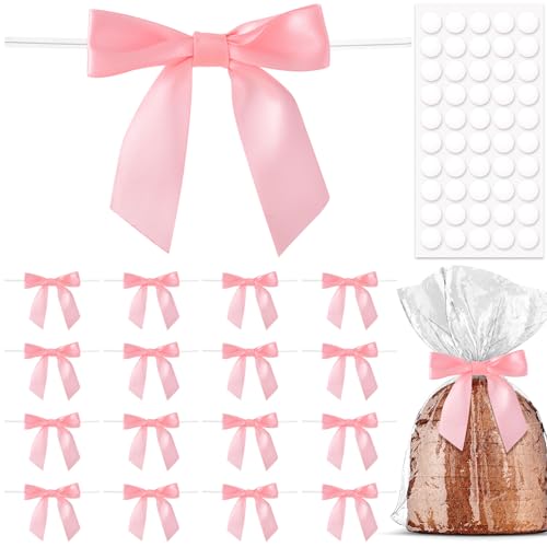 Pndeyo 20pcs Pink Twist Tie Bow for Crafts, 3.5