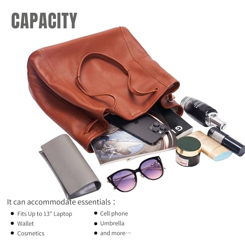 Image of Tote Bag for Women Genuine Leather Work Bag Casual Shoulder Handbags with Adjustable Strap