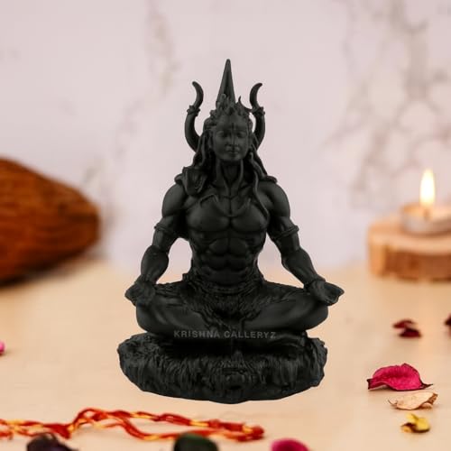 Shiva Idol for Car Dashboard 3.5 Inch – Black Matte Finish Lord Shiva Statue – Meditating Shiv Ji Murti for Home Decor Office Temple – Mini Hindu God Figurine Spiritual Gift