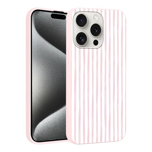 Yirlbey Estivi Cover per iPhone 15 Pro Max 6,7'', Custodia Rosa e Bianco Stripes Striped Disegno Motivo Aesthetic Summer per Ragazza Antiurto Rosa Silicone Morbido TPU Cellulare Protezione Case, Righe