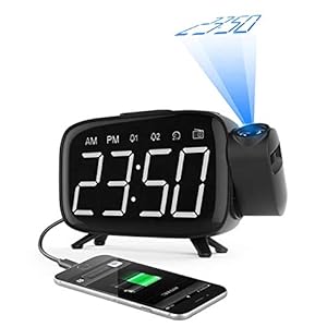 FettleLife Digitale Wekkerradio met Klok Projectie, FM Radio, Wekker voor Kinderen en Volwassenen, Groot Digitaal Scherm, Kinderwekker voor in de Slaapkamer, USB Aansluiting, 2 Wekinstellingen, Groot LED Scherm, 3 Helderheidniveaus, Snooze, 12/24H