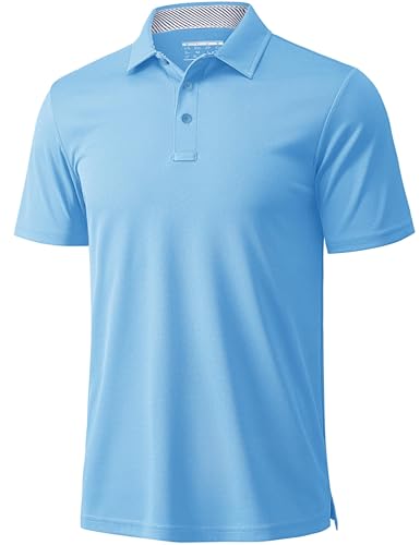 MAGCOMSEN Polo Hombre Deporte Transpirable Polo Manga Corta TÉCNICO para Senderismo POLIÉSTER Azul L