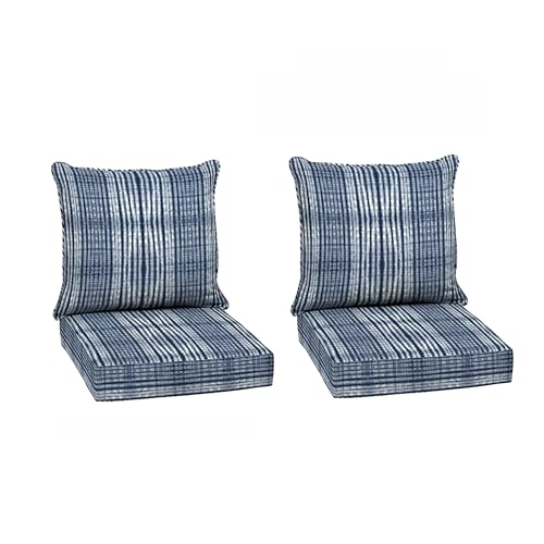 Image of Arden Outdoor Deep Seat Cushion Set (2-Pack), 24 in x 24 in, Weather-Proof, Rain-Proof, Fade Resistant Patio Cushion for Chair, Sofa, and Couch Blue Shibori Stripe