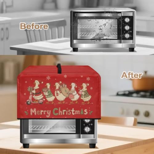 Image of Air Fryer Toaster Oven Dust Cover, Protective Countertop Microwave Oven Cover for Christmas Party Decor, L, 20.9 x 15.7 x 12.4 Inches, Porch Goose Merry Christmas Red