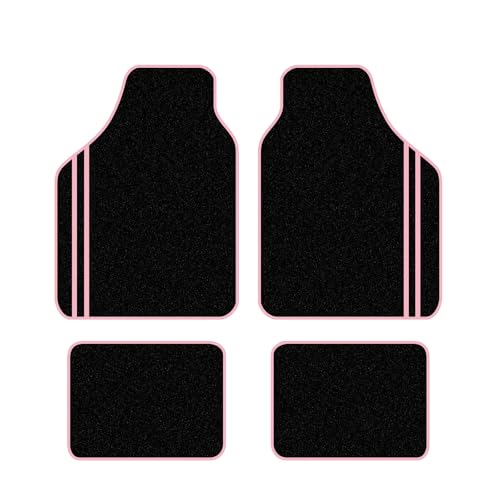 August Auto Universal Fit Pink Trim Design Carpet Car Floor Mats Fit for Sedan, SUVs, Truck, Vans Set of 4 (Pink)