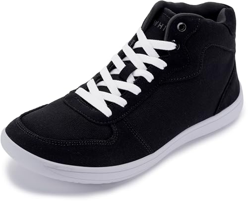WHITIN Men's Canvas Minimalist Barefoot Shoes + Wide Toe Box + Zero Drop, Black White, Wide