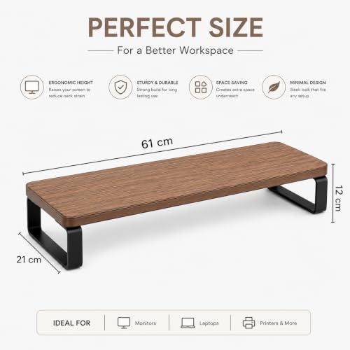 Image of Decorlay Engineered Wood Monitor Stand Countertop Organizer Shelf for Kitchen, Bathroom & Office | Engineered Wood Top with Heavy Duty Metal Legs | Multipurpose Storage Riser Stand | Rustic Brown