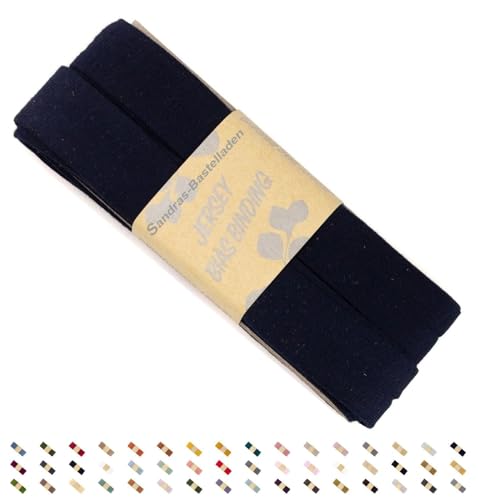 Sandras-Bastelladen Jersey Schrägband/Einfassband elastisch & gefalzt 3m x 20mm - 100% Viskose Marine Blau