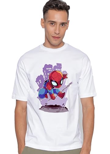 Image of Unisex 100% Cotton Superhero Graphic Printed Drop Shoulder Oversized Fit T-Shirt for Men and Women