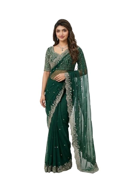 Star Georgette Saree with Embroidery Work, Contrast Blouse, Purple, 5.5 m Saree with 0.8 m Blouse-image-47