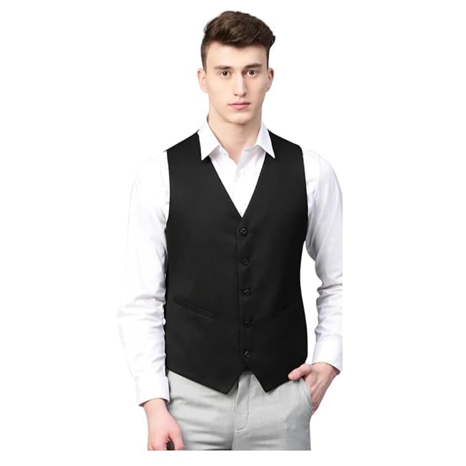 Men's Waistcoat Black Sleeveless Latest V Neck Half Slim Jacket Formal Casual Stylish Coat for Wedding Party Office Wear