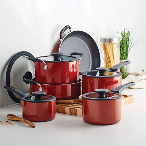 Image of Tramontina Non Stick 11-Piece Nesting Pots and Pans Set with Lids - Red