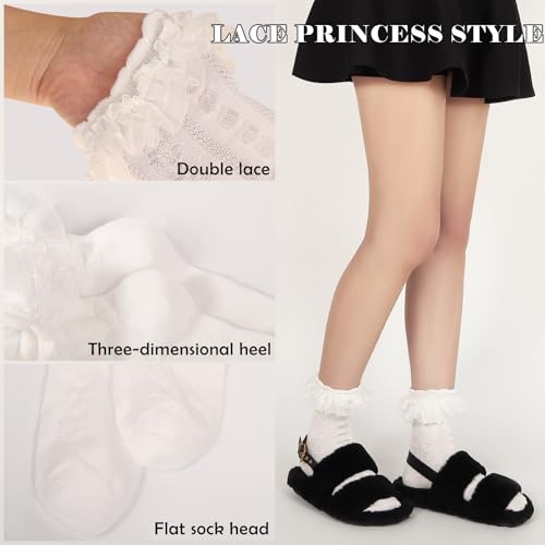 Women's Ruffle Socks - Mid-Calf, Lace Ruffle Frilly Comfortable Cotton Princess Socks3