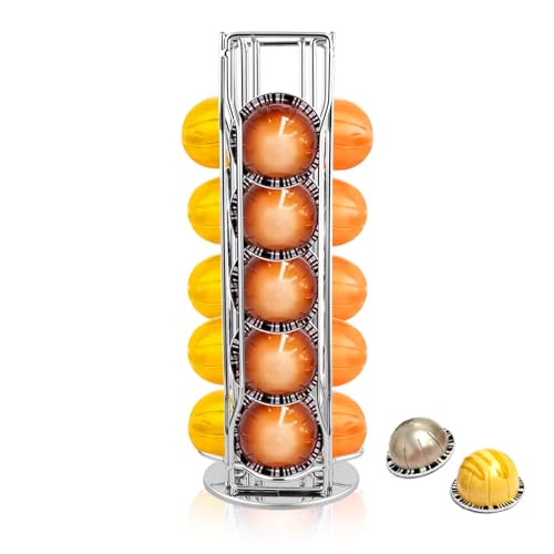 Image of Coffee Pod Stand Holder for Nespresso Vertuoline 20 Pods, Coffee Bar Vertuo Pod Organizer Rack, 360 Rotating Coffee Capsule Holds Storage, 20 Pods Holder Spinner for Nespresso Vertuo Line (Silver)