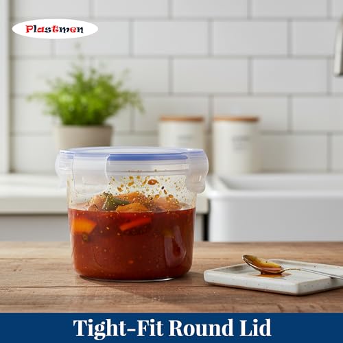 Image of Round Storage Container with Lock 250 ML | Airtight Leakproof Plastic Food Storage Box | BPA Free Kitchen Container for Spices, Snacks & Dry Fruits | Transparent Round Container (Set of 6)