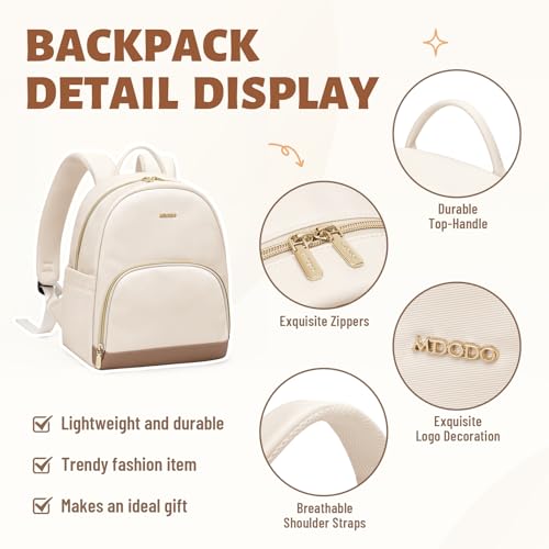 Image of MDODO Small Backpack for Women Lightweight Stylish Mini Backpack Daypack Purses Cute Bookbag for Casual College Travel Daily,fit 10.9Inch iPad,Beige