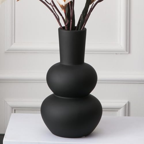 Tenforie Black Ceramic Vase, Modern Vases for Pampas Grass, Matte Clay Vases for Wedding Boho Decor for Table, Living Room, Shelf, Bookshelf and Entryway Décor