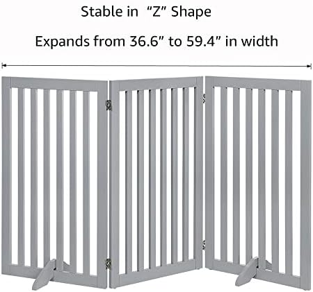 unipaws Freestanding Extra Tall Pet Gate, Folding Wooden Dog Gate, Indoor Barrier with 2PCS Support Feet, Up to 152cm Wide 91cm Height, Light Grey