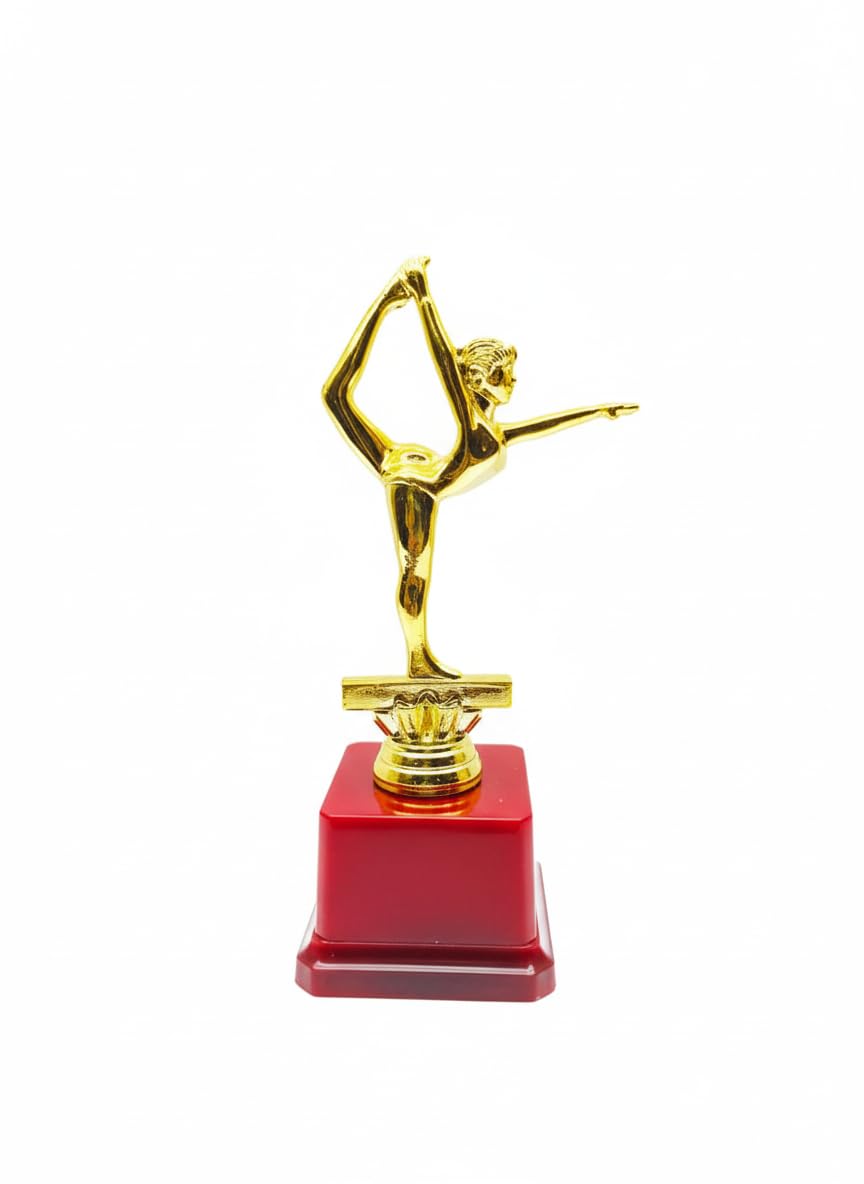 JASBIR Trophies Gymnastics Trophy with Golden Figure, Red Base, Award Statue for Dance, Sports Achievement, Gold Plated Decorative Display Height 21 CM-picture-12