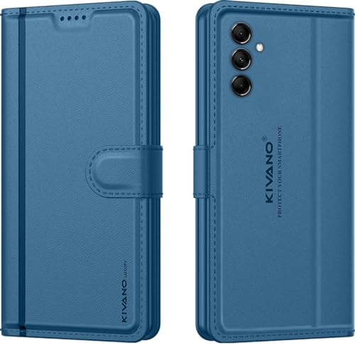 Image of KIVANO LUXE Compatible for Samsung Galaxy A14 5G Luxury Handmade Leather Magnetic Flip Folio Case | Card Holder & Kickstand | Slim Protective Cover | Unisex - Blue