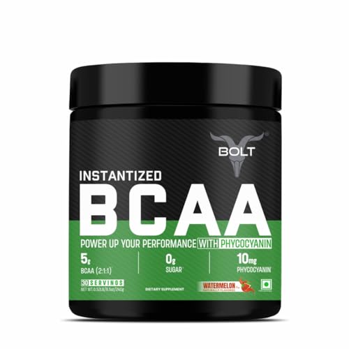 Bolt BCAA Powder, 2:1:1 Potent Formula-Leucine, Isoleucine, Valline, Suppots Muscle Recovery, Growth & Endurance,Watermelon Fizz, 30 Servings