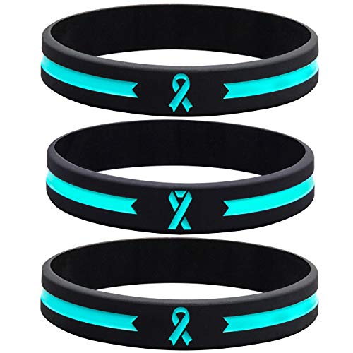 Sainstone Teal Awareness Ribbon Silicone Bracelets, Mental Health Awareness Bracelet, Teal Ribbon Wristbands Unisex for Men Women
