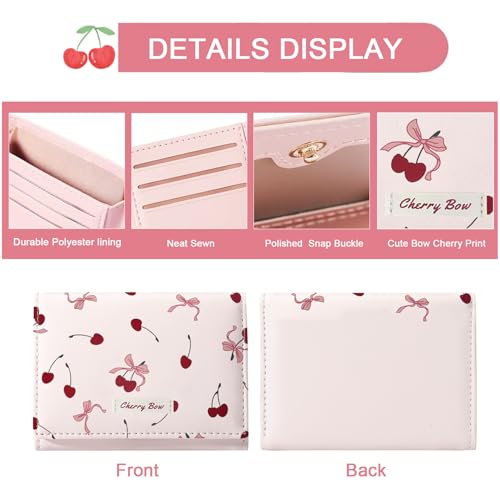 Sunwel Fashion Girls Cute Cherry Print Coquette Bow Wallet Small Wallet Card Holder ID Window for Women (PINK)4