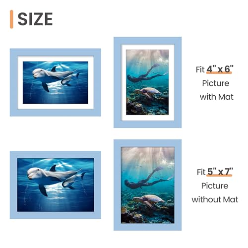 Image of upsimples 5x7 Picture Frame, Display Pictures 4x6 with Mat or 5 x 7 Without, Wall Hanging Photo Frames, Blue, 1 Pack