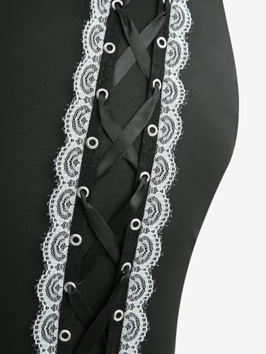 Rosegal Plus Size Women Elastic High Waisted Flare Pants Lace-up Lace Hem Bell Bottom Pants4