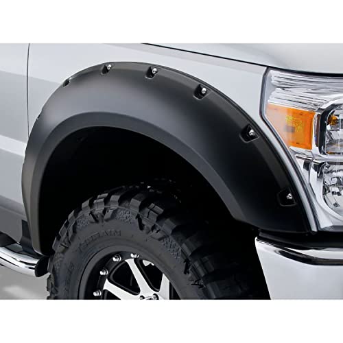 Bushwacker Pocket/Rivet Style Front Fender Flares | 2-Piece Set, Black, Smooth Finish | 20083-02 | Fits 2011-2016 Ford F-250 & F-350 Super Duty Styleside