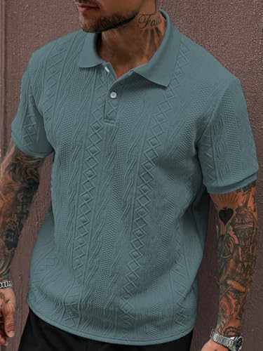 Image of GRECIILOOKS Textured Polo T-Shirt for Men | Premium Jacquard Collared Cotton Blend Polo | Smart Casual & Formal t Shirt for Men | Stylish t Shirt for Mens for Office, Party & Everyday
