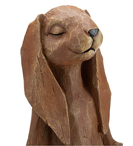 Wind & Weather Indoor/Outdoor Long-Eared Rabbit Garden Statue In Cross-Legged Meditating Yoga Pose Cast In Resin Designed To Look Like Hand-Carved Wood, 11½"L X 7" W X 14¼"H #TOP2