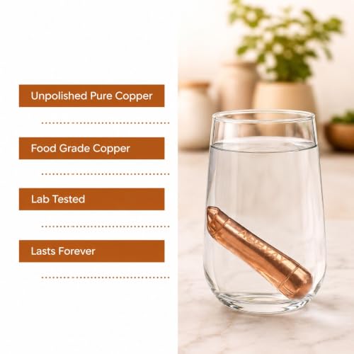 Image of ADHYAY Copper Stem Water Enhancer - 99.9% Pure Unpolished Copper Stick, Lab-Tested Food-Grade | Ayurvedic Tamra Jal Charger for Glass, Bottle, Jug & Mitti Ka Matka | Portable Reusable, 1 Pc