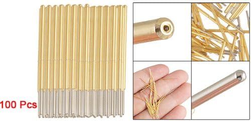 sourcing map 100 Pcs Spherical Radius Tip Spring Test Probes Pin, Gold Tone - Image 3