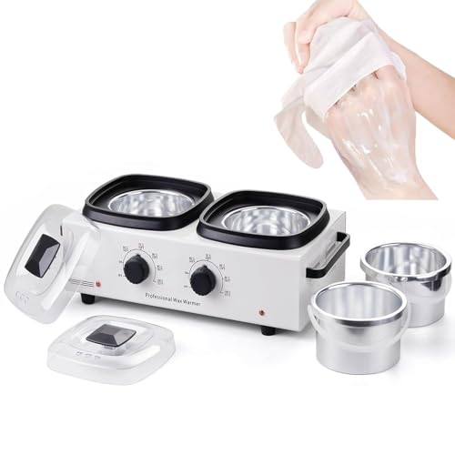Calentador de parafina de doble hogar de 500 ml, bloques calefactores que derriten la cera rápidamente, temperatura ajustable. Este práctico calentador de parafina es imprescindible for la depilación
