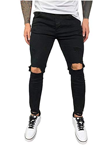 Ylingjun Mens Stretch Skinny Ripped Distressed Jeans