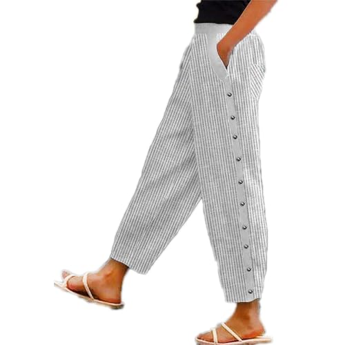 Womens Pants, Classy Striped Side Pocket Capri Pants, Black, One Size