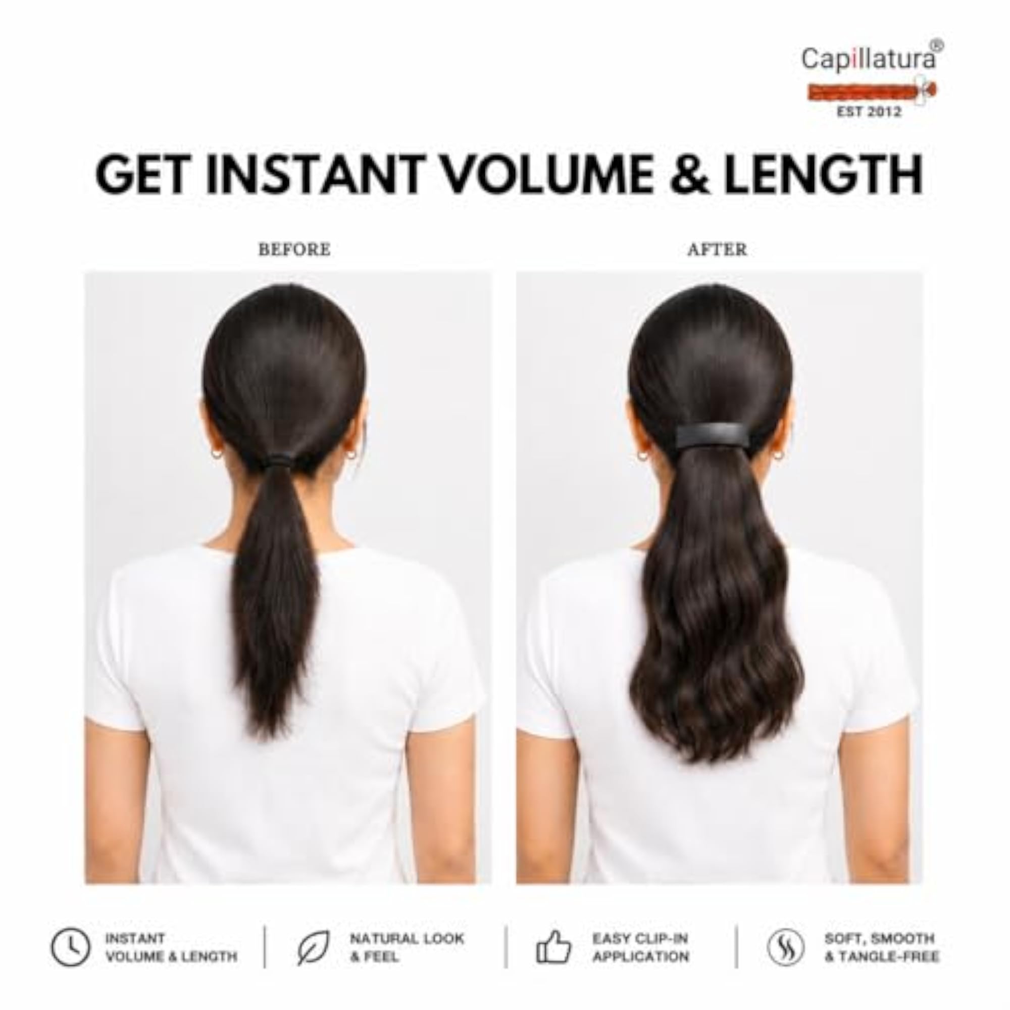 Ponytail Human Hair Extensions, Straight, 12 Inch