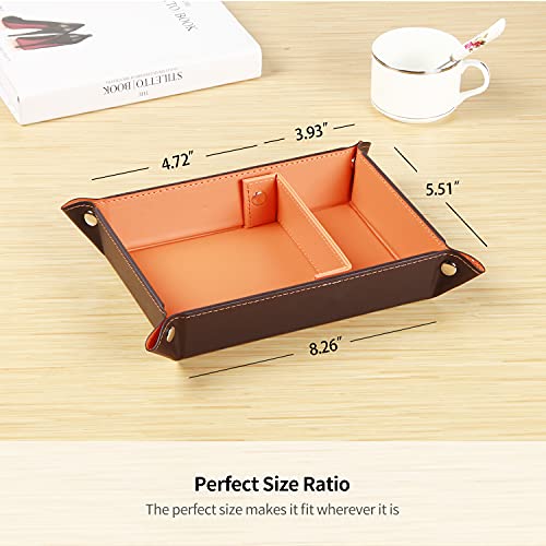 Image of YAPISHI Key Dish Bowl for Men, Entryway Catchall Holder Bedside Table Valet Tray for Pocket Stuff, PU Leather Nightstand Organizer for Dice /Coins /Wallet /Watch /Rings /Sunglasses, Dresser /Coffee Table