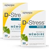 D-STRESS FOCUS Lot de 2X30 Comprimés | L-Tyrosine, Ginkgo biloba et Vitamine C | Stimule la mémoire et la concentration | Vegan, Sans Gluten, Sans Soja, Sans OGM | Origine France