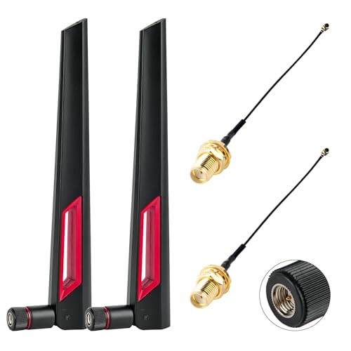 Geekstory Dual Band 2.4G 5.8G SMA Male 12dBi WiFi Antenna + IPEX to SMA Female 10cm Cable for WiFi Network Card USB Wireless Adapter Security IP Camera (Pack of 2)