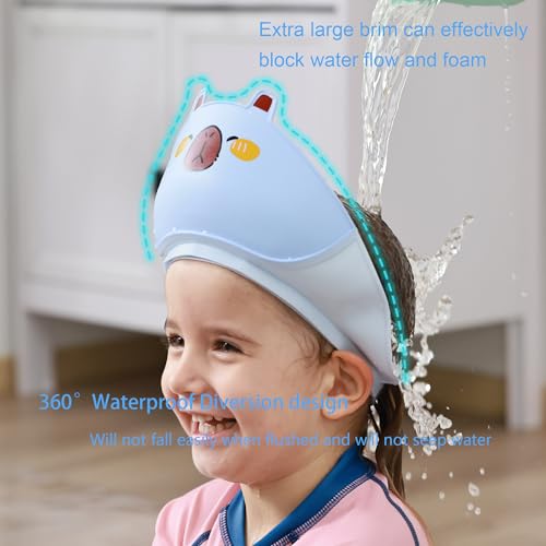 Image of Baby Shower Cap - Waterproof Bath Visor for Toddlers 1-3 Years, Extra Soft Silicone Hair Washing Hat for Kids, Keep Water Out of Eyes (Khaki)