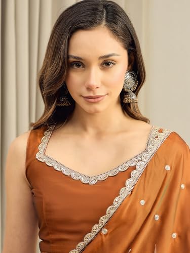 Image of AKHILAM Women's Shimmer Pure Georgette Embroidered Ready To Wear one Minute Saree With Unstitched Blouse Piece