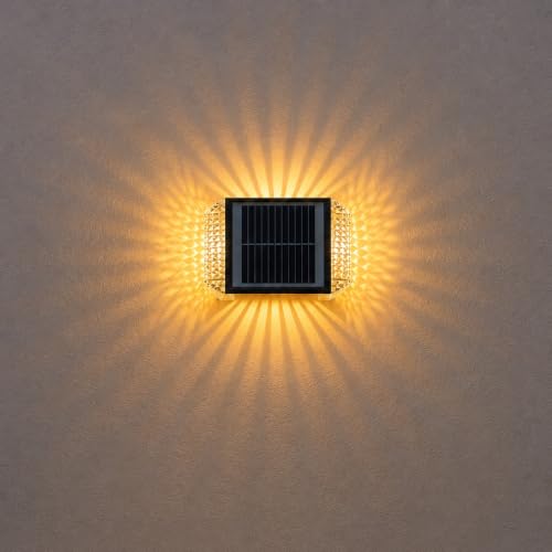 Image of XERGY 2W Solar Powered Outdoor LED Wall Light | Auto ON /Off Dusk to Dawn | 2 Warm White Lighting Mode | Unique Shadow Pattern | 1200mAh Battery | Waterproof for Garden, Gate, Balcony & Exterior Decor