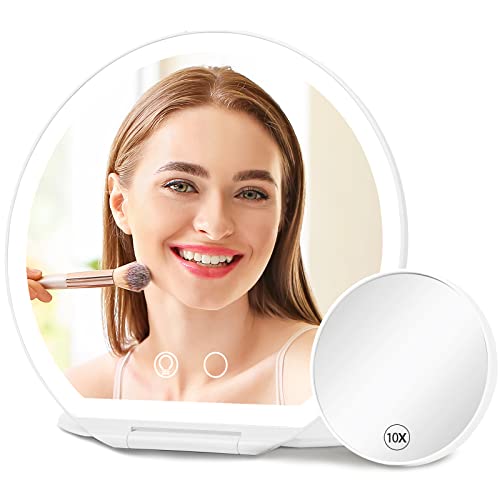 Fabuday Rechargeable Travel Makeup Mirror With Lights - Lighted Make Up Foldable Mirror With 3 Color Lighting, Ultra Thin Light Up Cosmetic Mirror With Bag, Touch Screen Adjustable Brightness Leds #TOP10