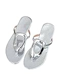 OYOANGLE Women's Metal Decor Flip Flop Thong Sandals Comfortable Slip on Flat Sandals Silver 9