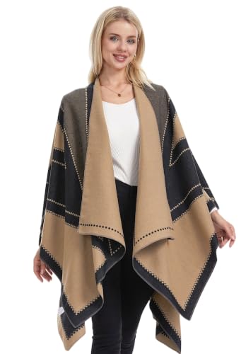 Szalowe Owijania dla Kobiet, Miękki Poncho-Peleryna z Otwartym Przodem, Oversize Sweter-Szalik na Wieczór, Ślub, Przyjęcie, Podróż, Czarny Taupe