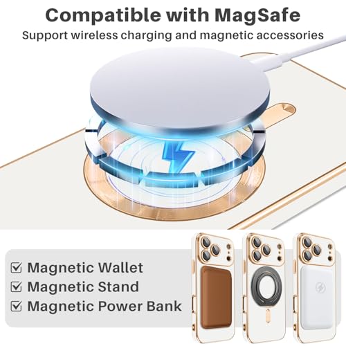 Dinick Designed for iPhone 17 Pro Max Case with Magnetic [Built-in Camera Cover] Compatible with MagSafe Soft TPU Glitter Cover Anti-Scratch Protective Slim for iPhone 17 Pro Max Case White and Gold by Dinick - Used condition - Image 2